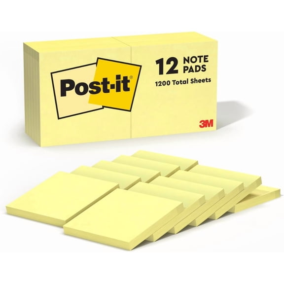 EIKODO-Notes Original Pads in, 3"x3", 100 Sheet, Pack of 12, Canary Yellow (654YW)