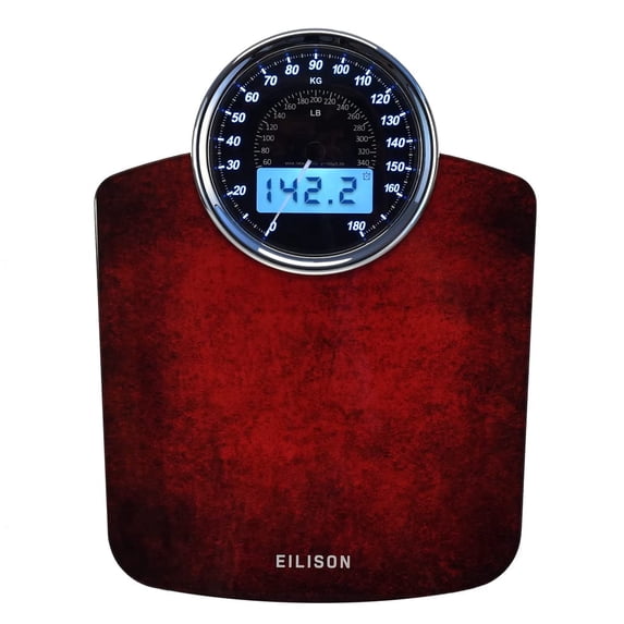 EILISON Highly Advance 2-in-1 Digital & Analog Weighing Scale for Body Weight-400lbs, 4 High Precison GX Sensor Accurate, Thick Tempered Glass, Extra Large Display(Red)