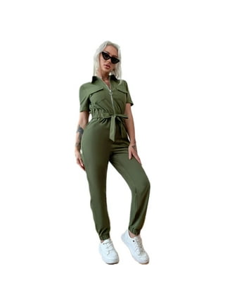 Posijego Womens Button Up Long Sleeve Jumpsuit Oversized Loose Tie