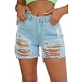 thumbnail image 1 of EILLY BAZAR Denim Shorts for women Cut Out Ripped Raw Hem Female Shorts Light Wash XS, 1 of 4