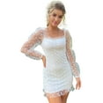 thumbnail image 1 of EILLY BAZAR Dotted Mesh Dress for Women Long Sleeve Square Neck Female Short Dress White L, 1 of 5