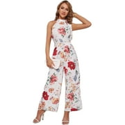 EILLY BAZAR Floral Print Wide Leg Jumpsuit for Women Sleeveless M