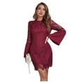 thumbnail image 1 of EILLY BAZAR Guipure Lace Dress for Women Bell Sleeve Scallop Hem Length above Knee, 1 of 5
