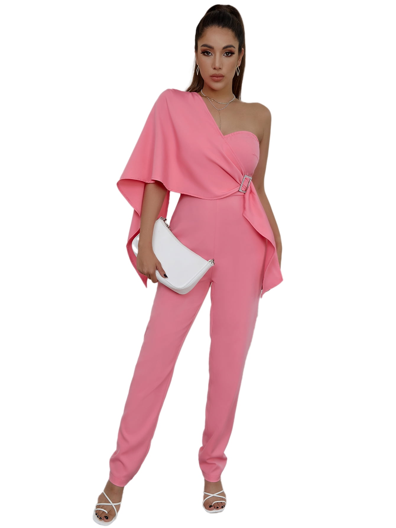 One Shoulder Ruffle Detail Jumpsuit in Pink – Chi Chi London