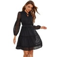 thumbnail image 1 of EILLY BAZAR Swiss Dot Dress for Women Tie Neck Lantern Long Sleeve Ruffle Hem Female Short Dress Black S, 1 of 5