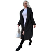 EILLY BAZAR Women's Double Button Teddy Midi Coat Black Sizes from XS to XL