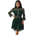 thumbnail image 1 of EILLY BAZAR Women's Lace Dresses Mesh Insert Mock Neck Flounce Sleeve Dark Green M, 1 of 4