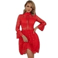 thumbnail image 1 of EILLY BAZAR Women's Lace Dresses Mesh Insert Mock Neck Flounce Sleeve Scarlet XS, 1 of 5
