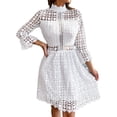 thumbnail image 1 of EILLY BAZAR Women's Lace Dresses Mesh Insert Mock Neck Flounce Sleeve White S, 1 of 4