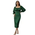 thumbnail image 1 of EILLY BAZAR Women's Lantern Sleeve Button Front Split Back Satin Dress Green M, 1 of 5