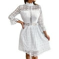 thumbnail image 1 of EILLY BAZAR Women's Plus Size Lace Dresses Mesh Insert Mock Neck Flounce Sleeve White 2XL, 1 of 4