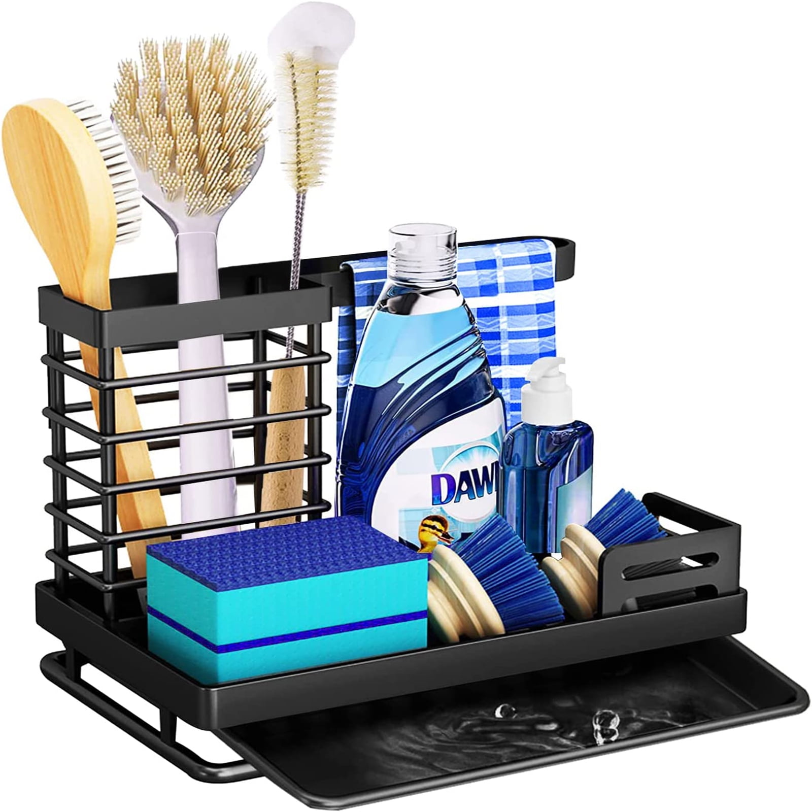 EILSORRN Sink Caddy, Kitchen Sponge Brush Holder Sink Organizer with Drain Tray,Stainless Steel