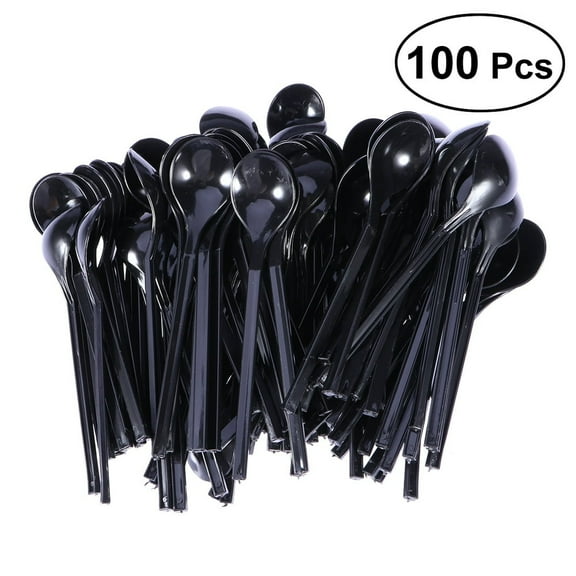 EIMELI 100 Pack Black Plastic Serving Spoons - Heavy Duty & BPA-Free
