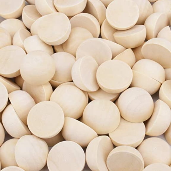 EIMELI 100-Pack Split Wood Balls, 1" Unfinished Half Wooden Balls, Mini Hemisphere, Half Craft Balls for DIY Projects, Kids Arts and Craft Supplies, 1 Inch Diameter