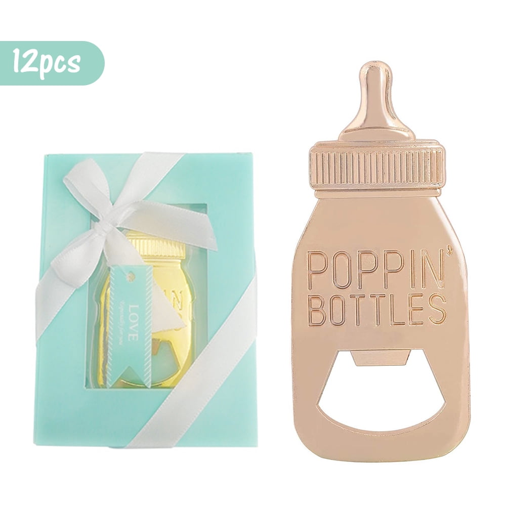 EIMELI 12 Packs Baby Bottle Opener Baby Shower Party Favor Poppin Bottle Shaped Bottle Opener Baby Shower Return Gifts for Guest Wedding Party Souvenir Birthday Bridal Shower (Blue)