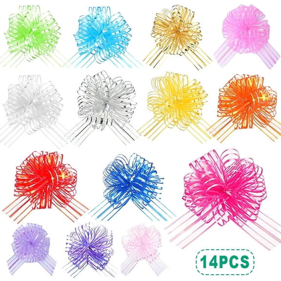 EIMELI 14 PCS Mixed Color Pull Bow Large Organza Wrapping Ribbon 6 Inches Diameter Decor Flower Ball for Wedding Gift Festival Baskets