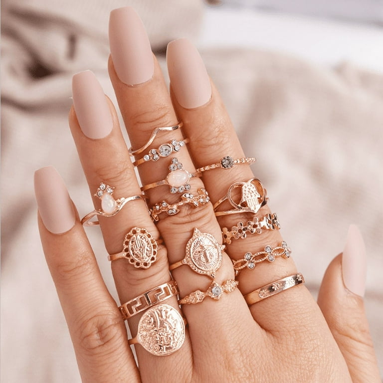 EIMELI 15 PCS Hollow Mid Stackable Finger Rings Gold Knuckle Stacking Rings Set Boho Vintage Jewelry Rings for Women and Teen Girls