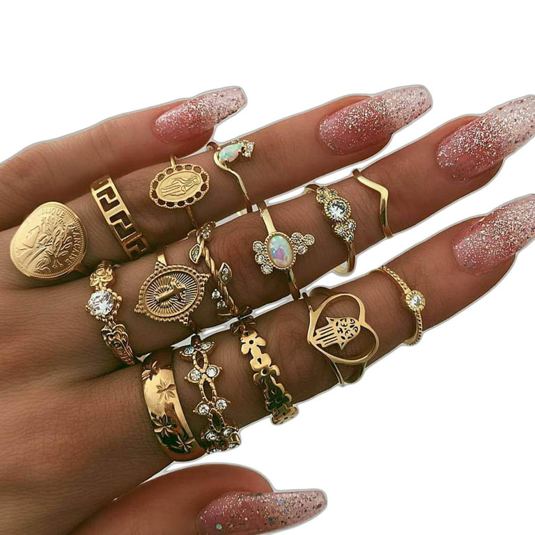 EIMELI 15 PCS Knuckle Stacking Rings for Women Teen Girls,Boho Vintage  Finger Hollow Mid Stackable Rings Stackable Gold Silver Midi Rings Set  Multiple