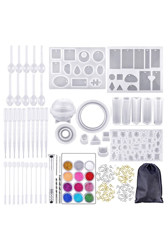 159 Pcs Resin Molds Tools Kit, DIY Jewelry Craft Making Silicone Casting Molds for Key Chain Earrings Necklaces Bracelets Pendant