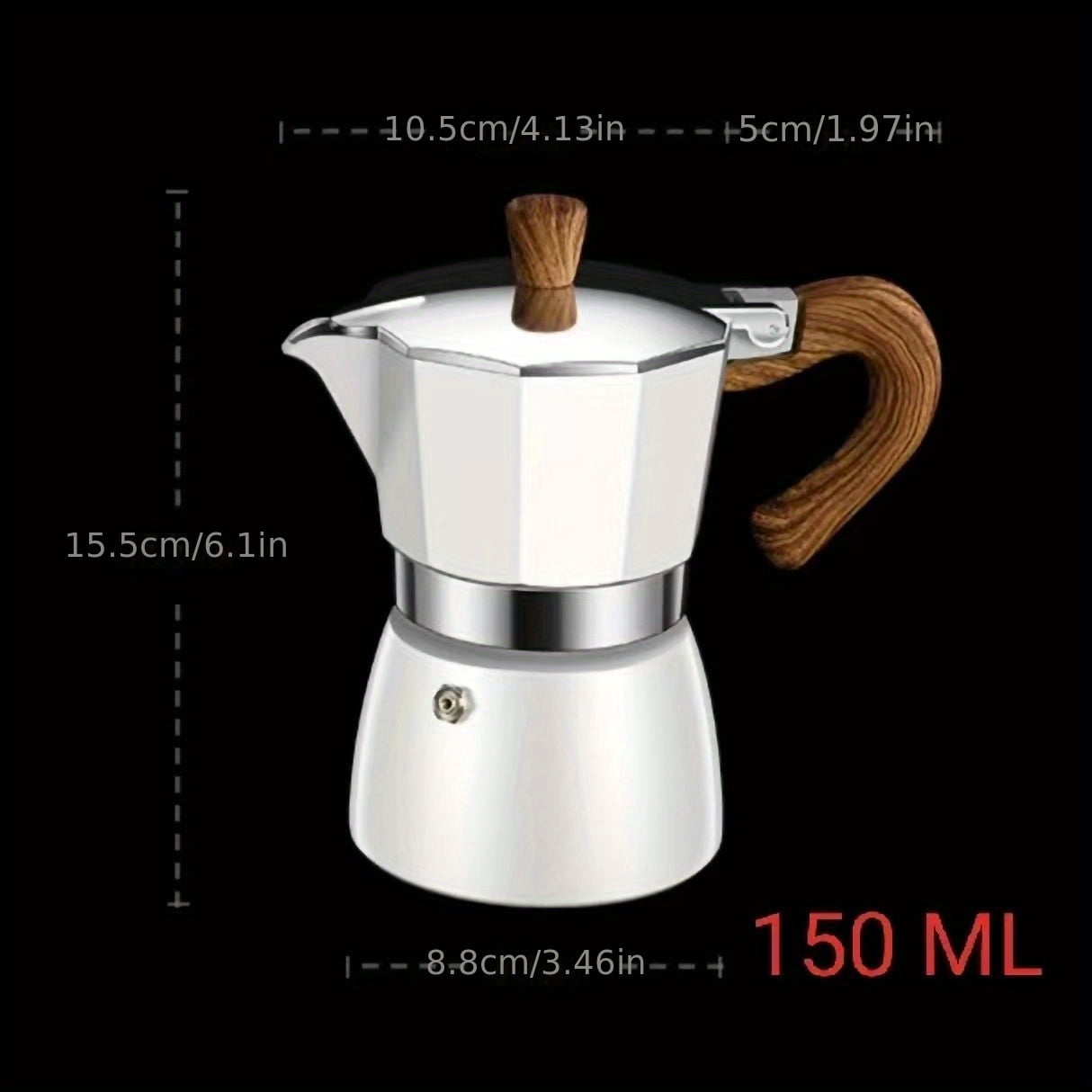 EIMELI 1pc 3-Cup Moka Pot Italian Coffee Maker  Stovetop Espresso Percolator for Gas or Electric Ceramic Stovetop  Camping Manual Cuban Coffee Maker for Cappuccino or Latte  5oz/150ml