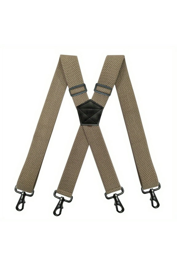 1pc Heavy Duty Adjustable X-back Suspenders for Men - 1.38inch Wide 4 Snap Hooks Elastic Trouser Braces for Work Outdoor Hunting Motorbiking Skiing - Ideal Gift Choice for Hi