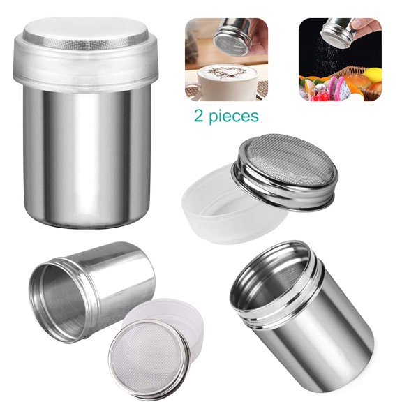 EIMELI 2 PCS Powder Sugar Shaker Duster, Stainless Steel Powder Sugar Shaker with Lid, Sifter For Cinnamon Sugar Pepper Powder Cocoa Flour