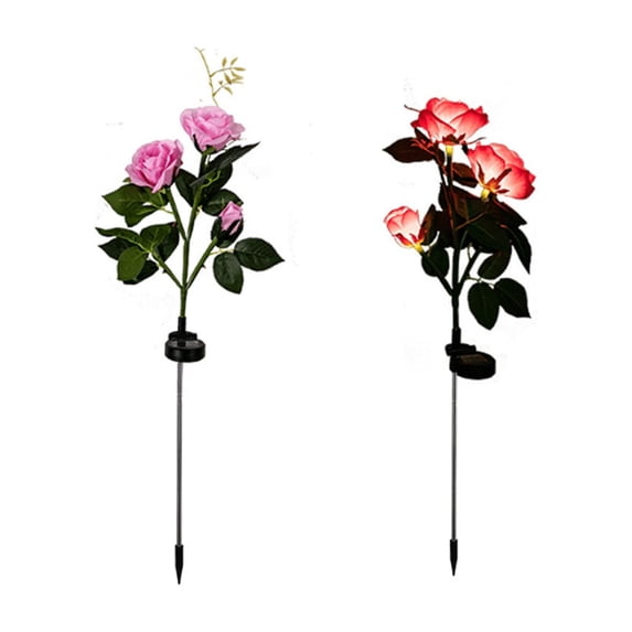 EIMELI 2PCS Outdoor Waterproof Led Decorative Flower Lamp Wireless Solar Rose Light With Solar Charging Board For Yard Porch Garden Memorial Cemetery Backyard Flowerbed