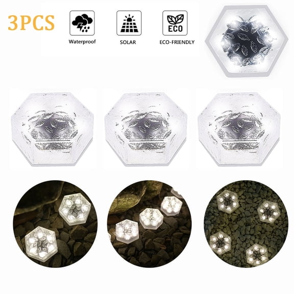 EIMELI 3 Pack Solar Path Ice Cube Lights Outdoor,Waterproof Glass LED Glass Clear Brick in-Groud Buried Festive Light Night Lamp for Garden Courtyard Pathway Patio Pool Pond Decoration(White)