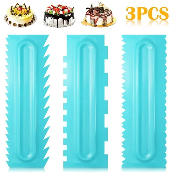 EIMELI 3 Pieces Plastic Sawtooth Cake Scraper set, Cake Decorating Comb and Icing Smoother, DIY Icing Decorating Spatula Decorating Mousse Butter Cream