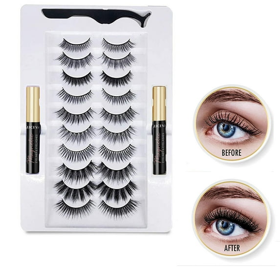 EIMELI 3D 6D Magnetic Eyelashes with Eyeliner Kit- Tubes of Magnetic Eyeliner & 10 Pairs Magnetic Eyelashes Kit-With Natural Look & Reusable False lashes -No Glue Need