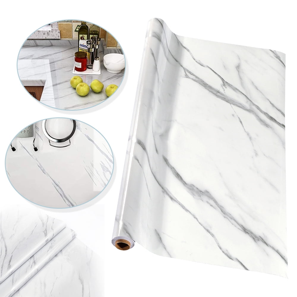 EIMELI 3D White/Gray Marble PVC Wallpaper Thicken Cleanable Self-Adhesive Paper for Countertops Removable Peel and Stick Wallpaper Wall DIY Design 1.96 x 16.4 ft Back Splashes for Kitchens