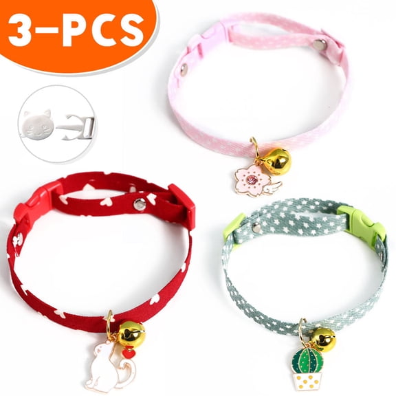 EIMELI 3PCS Cute Cat Collar with Bell Adjustable Breakaway Kitty Safety Collars Adorable Kitten Collars with Detachable Bow Tie Pendant