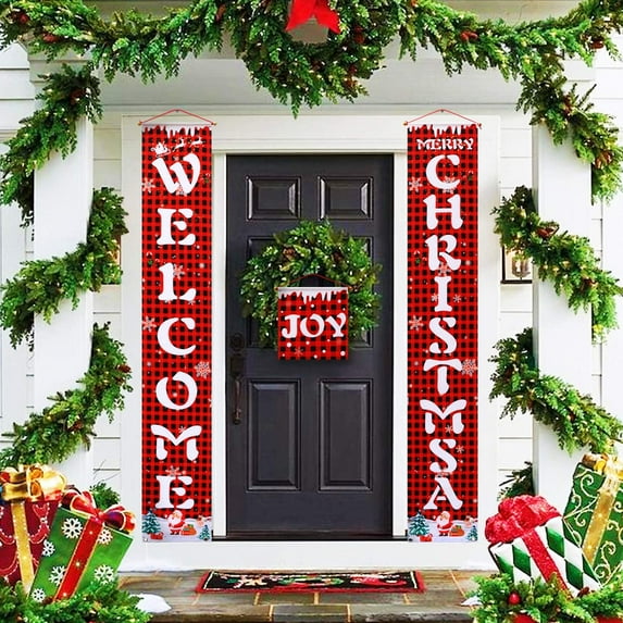 EIMELI 3Pcs Merry Christmas Banner, Christmas Decorations with Red Black Buffalo Banners, Xmas Hanging Christmas Decor Decorations for The Home Outdoor Indoor Wall Front Door Decor