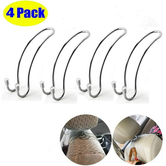 EIMELI 4 Pack Seat Back Organizers, Universal Organizer Hooks Car Headrest Hangers Hooks, Bag Organizers Rack and Hanger, Strong and Durable Auto Backseat Storage Hooks (Silver)