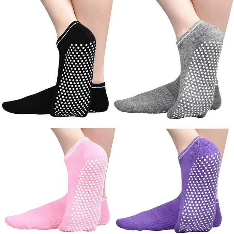 EIMELI 4 Pairs Anti Slip Socks Non Skid Slipper Yoga Trampoline Socks with  Grips Sticky Home Hospital Socks For Adult Women 