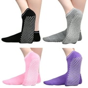 TONAIN EIMELI 4 Pairs Anti Slip Socks Non Skid Slipper Yoga Trampoline Socks with Grips Sticky Home Hospital Socks For Adult Women