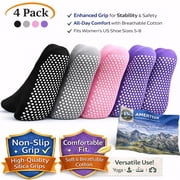AMERTEER 4 Pairs Anti Socks Non Skid Slipper Yoga Trampoline Socks with Grips Sticky Home Hospital Athletic Socks For Adult Women