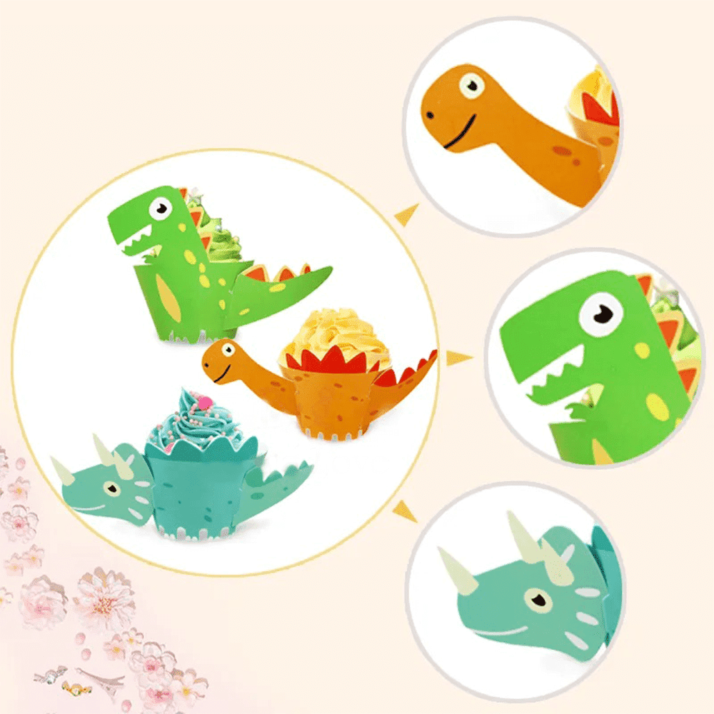 EIMELI 48Pcs Dinosaur Cupcake Wrappers Toppers,Little Dino Cupcake Toppers Cake Table Decorations Party Supplies for Boys Kids Birthday Party Decor Favors-Jurassic