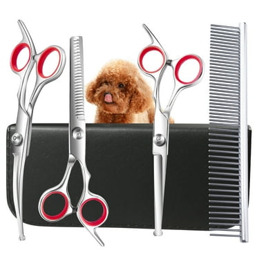 EIMELI 4pcs Premium Dog Grooming Scissors Set - Professional Stainless Steel Scissors for Precise Trimming Shaping and Clipping - Safe Round Tip Ideal for All Breeds Coat Types and P