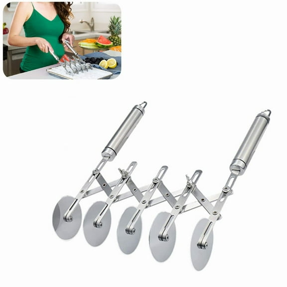 EIMELI 5 Wheel Pizza Dough Cutter Stainless Steel Expandable Pastry Slicer In Home Width Adjustable Cookie Cake Cutting Roller For Baking Cooking