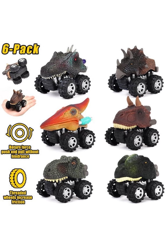 6 Pack Car Toy Dinosaur Toys for Boys 2 3 4 Year Old Boys Pull Back Truck Toddler Cars Vehicles Monster Dino T-Rex Birthday Christmas Gift for Age 5 6 7 Kids