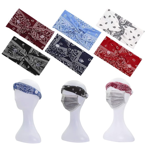 EIMELI 6 Pcs Paisley Headbands with Buttons for Mask Holder, Soft Comfy Head wrap, Women Stretchy Hair Bands for Nurses Doctors Health-care Workers and Everyone to Protect Your Ears