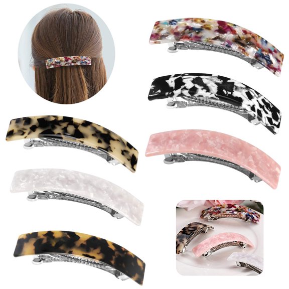 EIMELI 6 Pcs Tortoise Shell Hair Barrettes Clips for Women Celluloid Rectangular Automatic Hair Clip Barrette for Thin Hair
