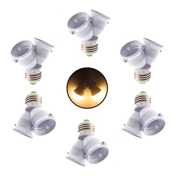 EIMELI 6Pcs Light Socket, 2 in 1 Light Socket Splitter E26 E27 Adapter Converter for Standard LED Bulbs 4-Pack, 100V - 240V, Max 120W, 200 Heat Resistant Light Bulb Splitter