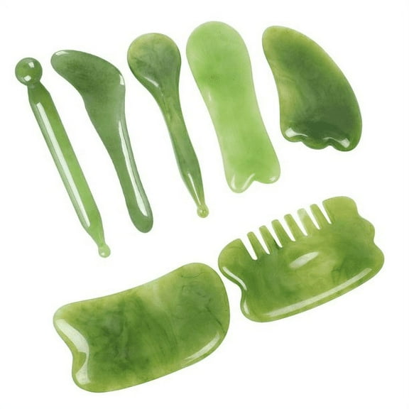 EIMELI 7PCS Gua Sha sets, Jade Roller Facial Ridged Roller KitsSkin Roller Scraping Massage Tools Anti Aging and Wrinkles for Face, Eye, Neck, Body for Lymphatic Massage