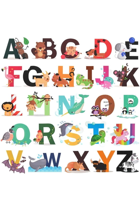 Alphabet Wall Stickers Decals, Removable Animal ABC Vinyl Wall Stickers for Kids Nursery Bedroom Living Room