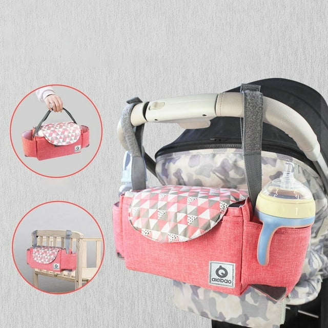 EIMELI Baby Stroller Organizer with Cup Holders and Diaper Bag,Stroller Accessories Organizer Bag,Large Storage Space Baby Travel Bag,Baby Stroller Hanging Bag, Fit Most Stroller Models -Pink