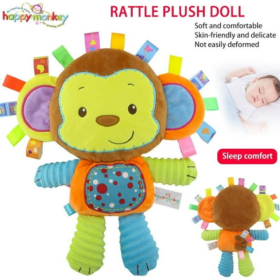 EIMELI Baby Tags Toy, Monkey/Tlephant Taggie Security Blanket Elephant Stuffed Toy, Baby Plush Sensory Tag Toy with Ribbons & Rattle,Baby Gifts for Newborns,Infant