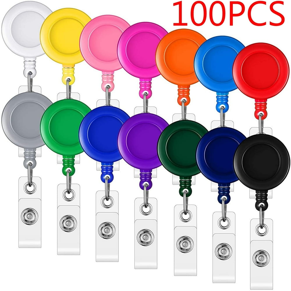 EIMELI Badge Reel  Retractable Badge Reel with Metal Belt Clip  100 Pack Retractable Badge Holder ID Badge Reel Clip for ID Card Badge Holder Key Keychain Holders (Multicolor)