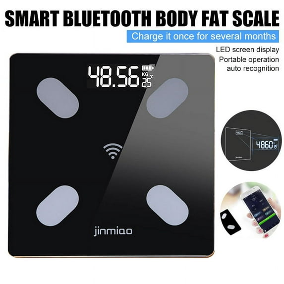 EIMELI Body Fat Scale, USB ChargingSmart Wireless Digital Bathroom BMI Weight Scale, Body Composition Analyzer Health Monitor with Digital Backlit LCD with Smartphone App - Black
